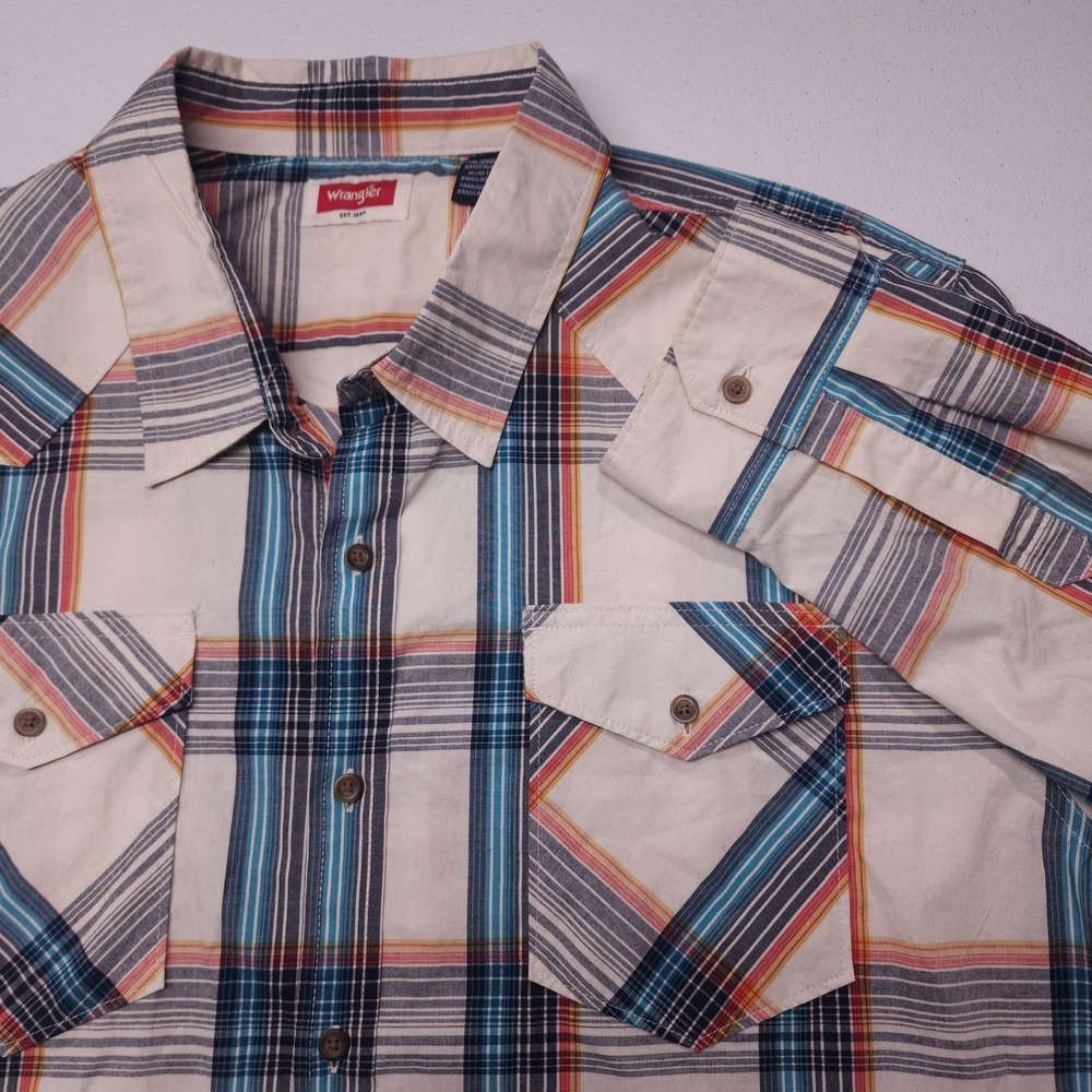 Wrangler Western‎ Shirt Mens 2XL Blue Plaid Stretch Button Up Pockets